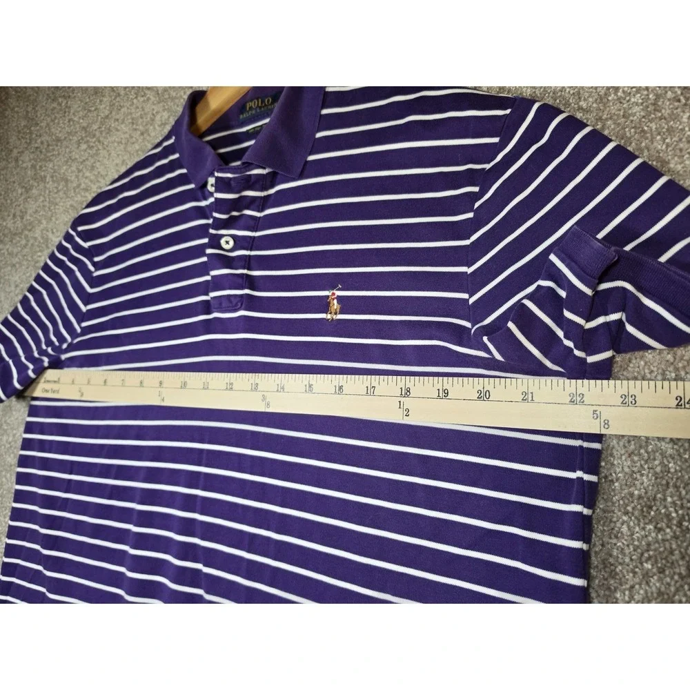 Polo Ralph Lauren Men's Large Pima Soft Touch Striped Polo Shirt Purple White